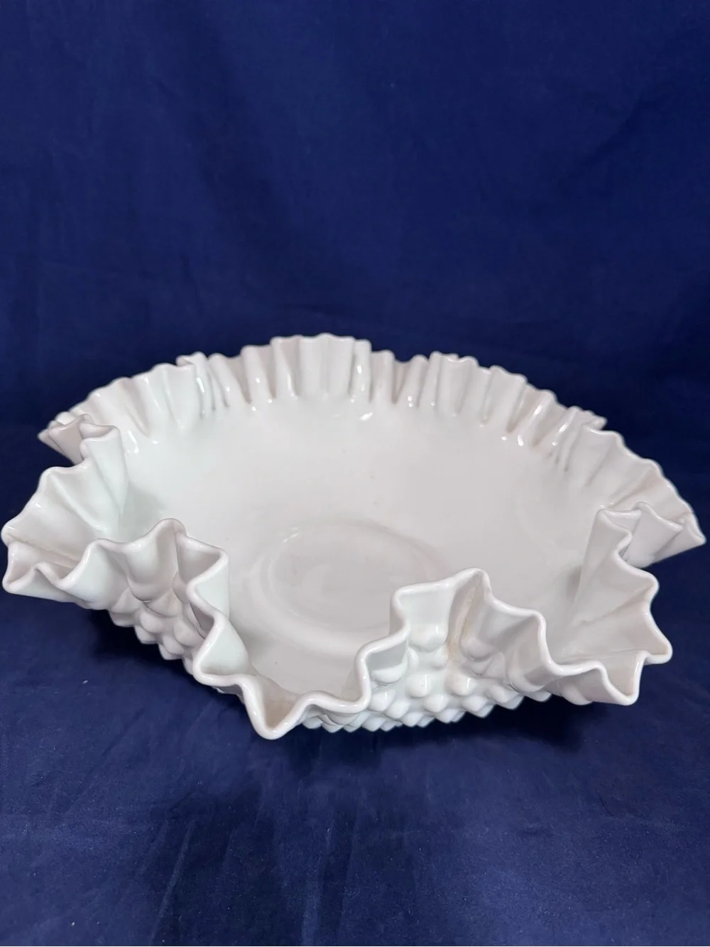 Milk Glass Hobnail Scalloped Bowl 10